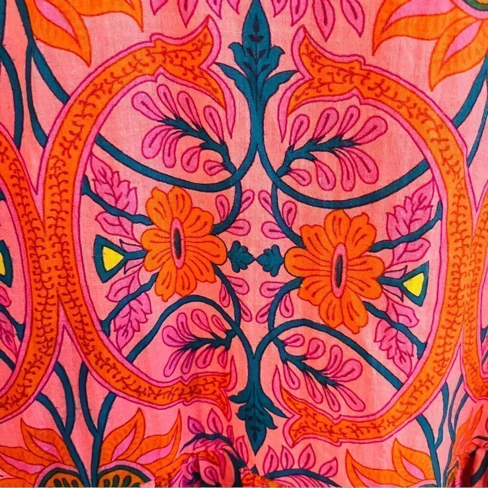 KING + PITT Pink Orange Floral Boho Tiered Dress Size Large - Picture 9 of 14